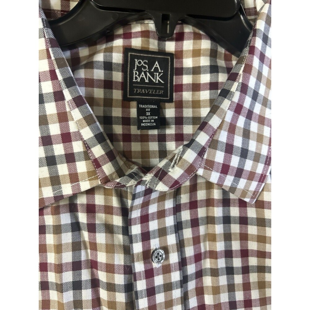 Men’s 3X Jos A Bank Traveler Shirt Plaid Traditional Fit 100% Cotton Button Up